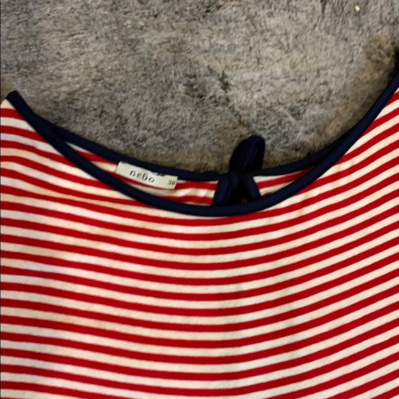 Red & white striped dress with navy trim. - Picture 2 of 5